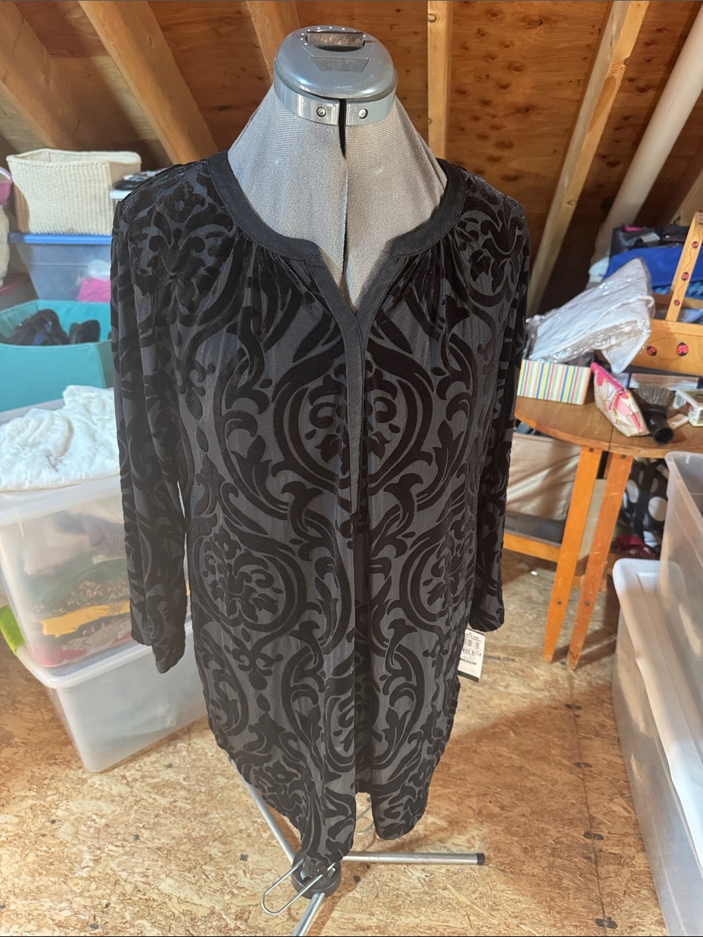 Alfani Black Velvet Burnout Long Sleeve Tunic Dress with detachable black tank